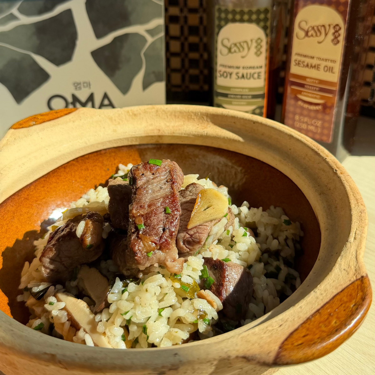 Korean Sotbap (Steak and Mushroom Stone Rice)